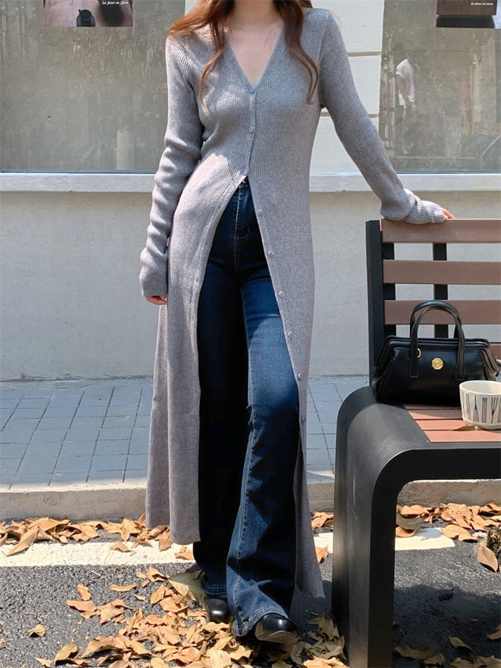 【outer】ロング丈スリットニットカーデ　M26801