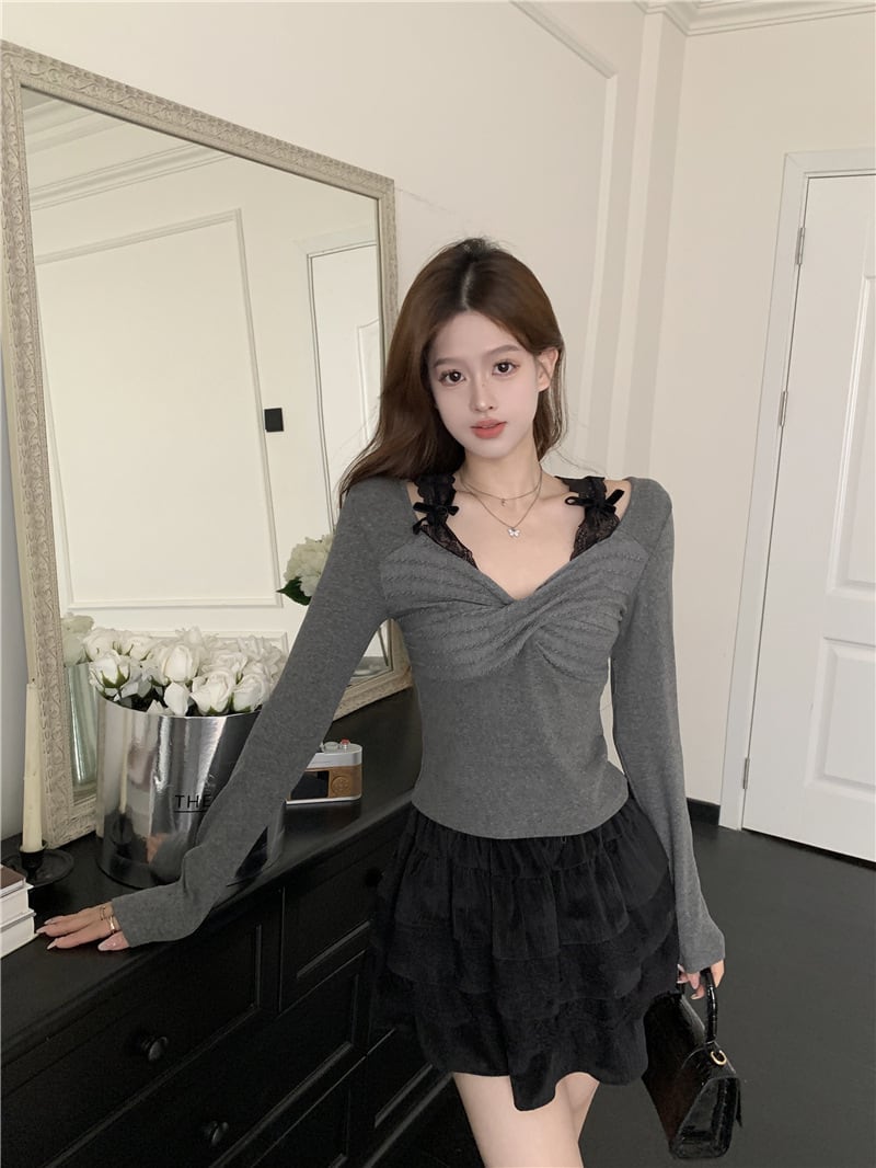 【tops】レース切り替えトップス　M27422