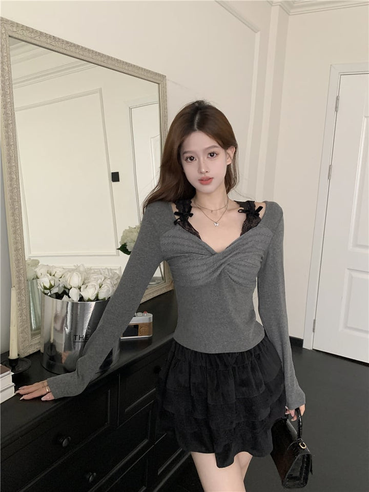 【tops】レース切り替えトップス　M27422