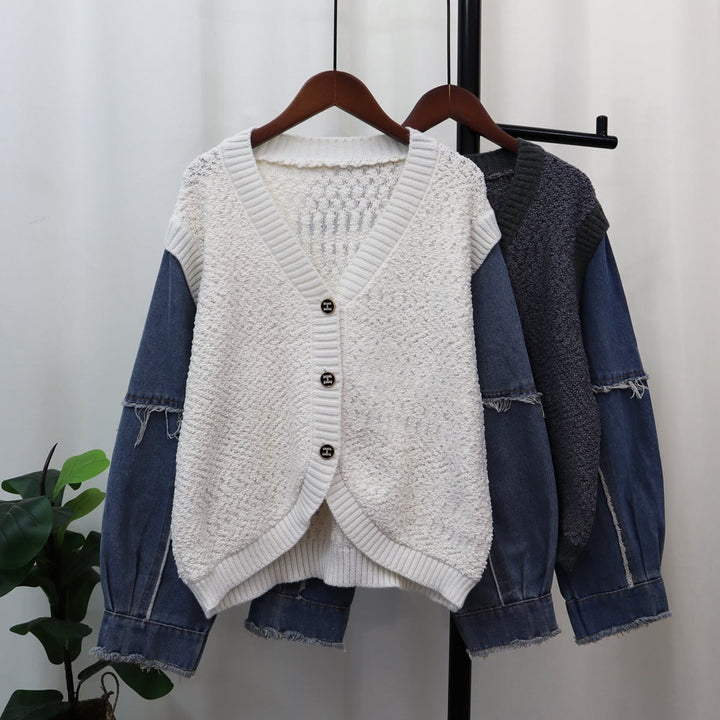【outer】デニムドッキングニットカーデ　M18289
