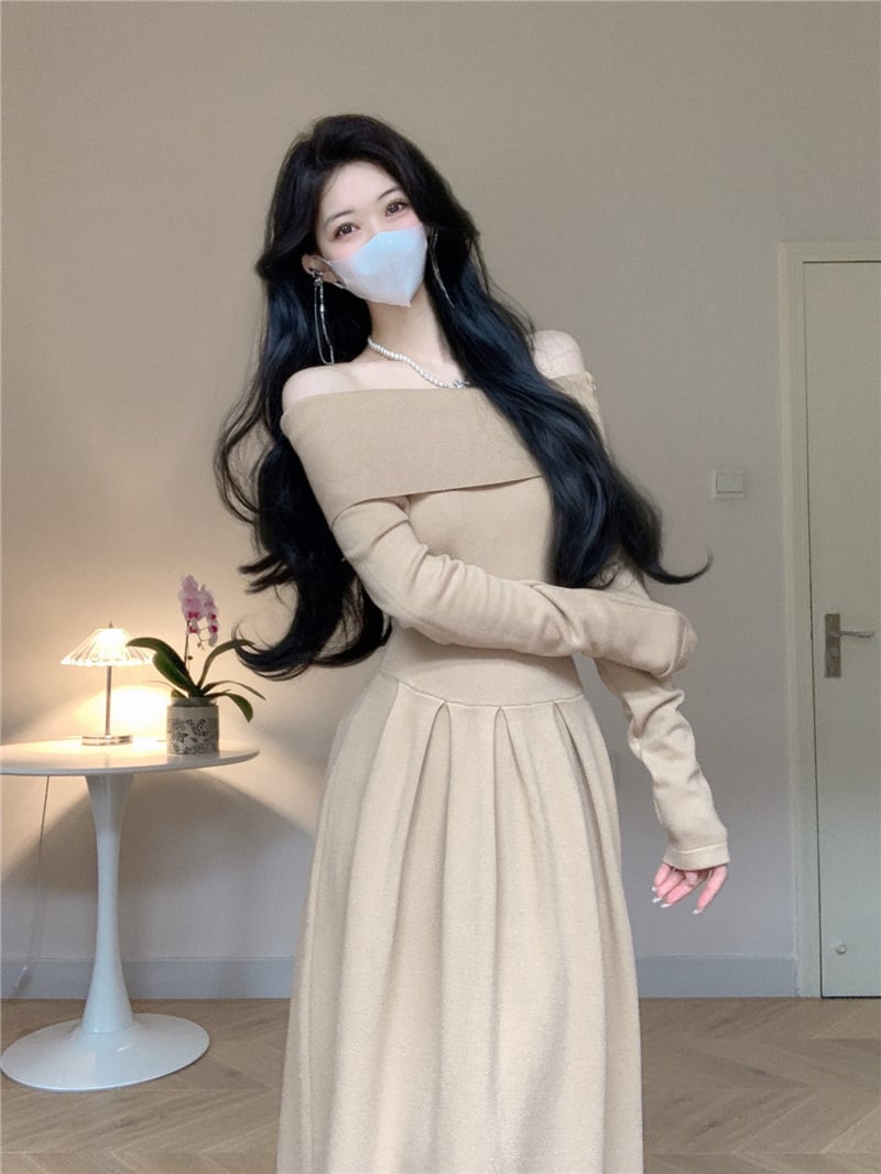 【dress】ボートネックニットワンピース　M18160