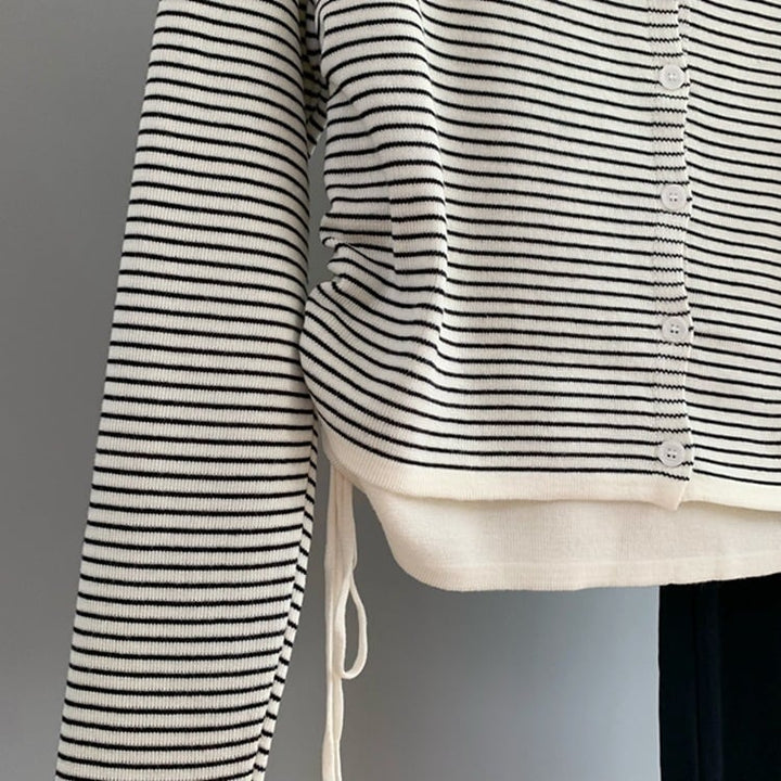 【tops】ボーダー柄切り替えニットトップス　M26522
