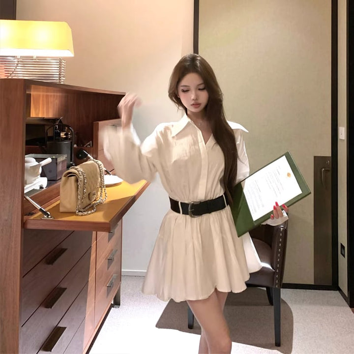 【dress】ベルト付きシャツワンピース Q7904