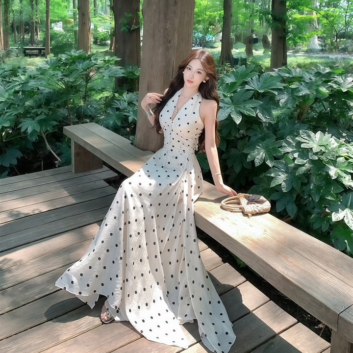【dress】ホルターネックドット柄ワンピース　M32167
