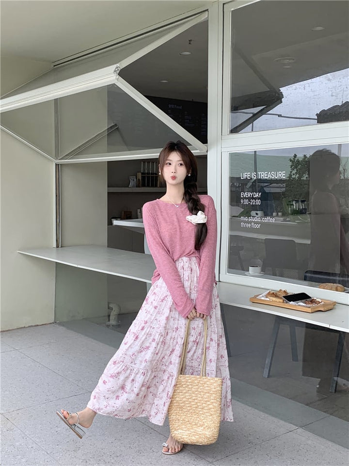 【set】長袖Tシャツ×花柄スカートセット　M23900