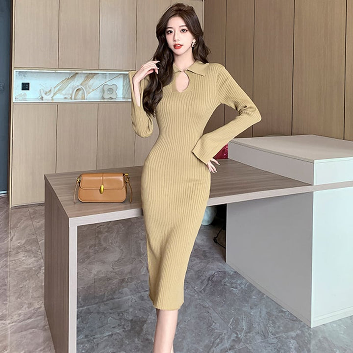 【dress】スリットニットワンピース　M19327