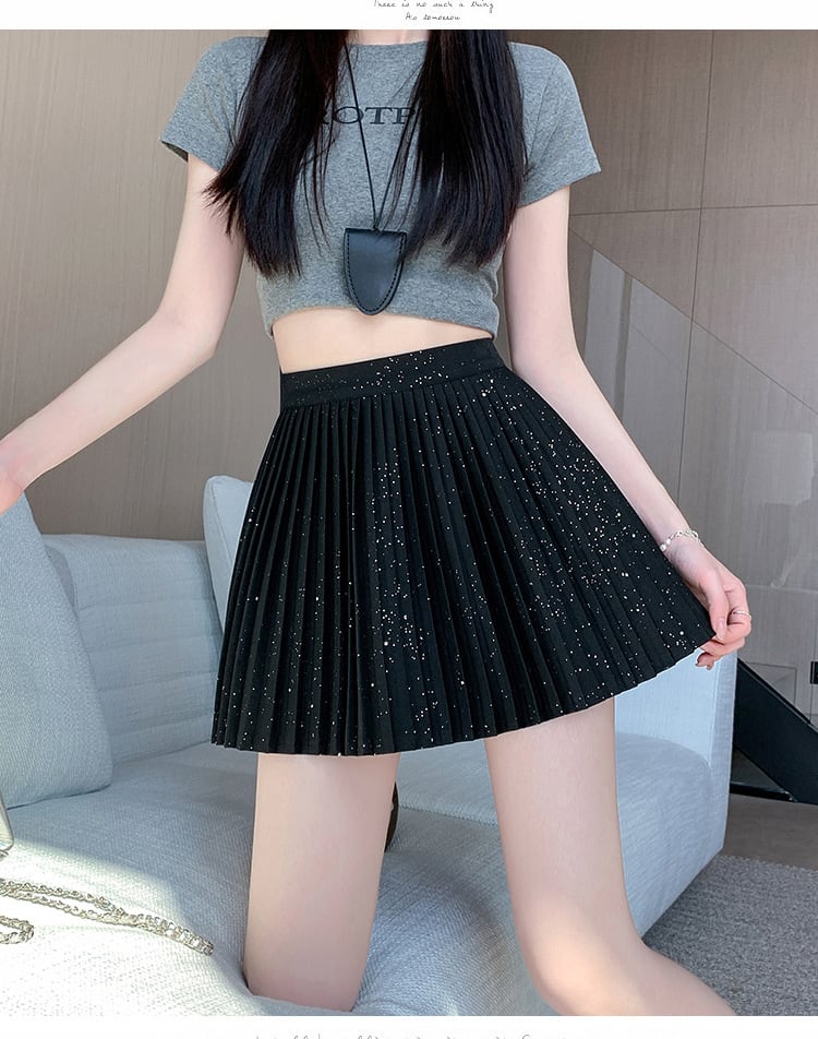 【bottoms】スパンコールプリーツスカート　M29562