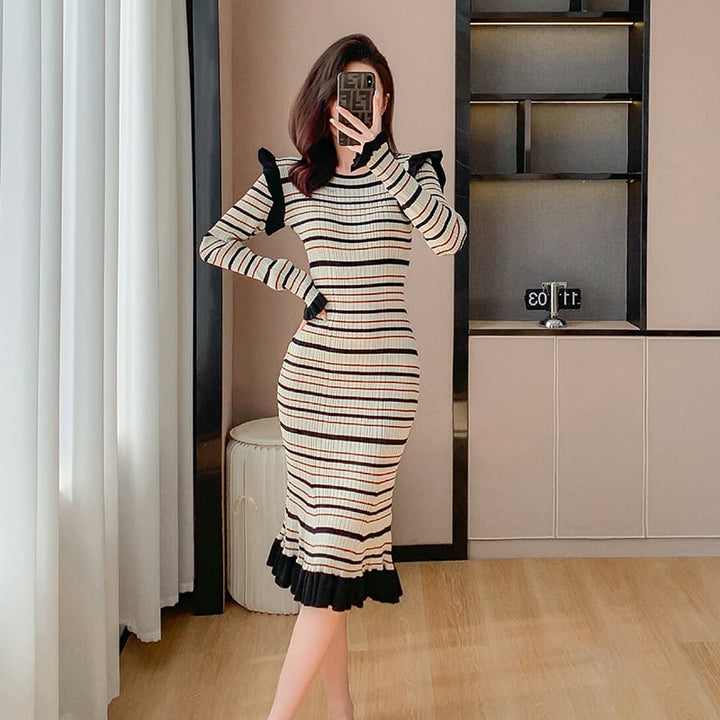 【dress】マーメイドボーダー柄ワンピース　M18322