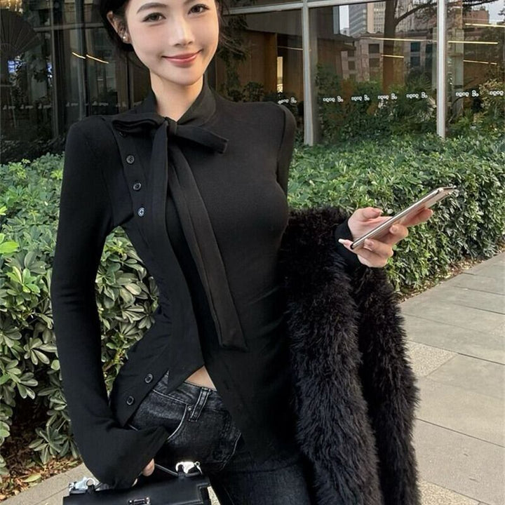 【tops】ボタンデザイン長袖Tシャツ　M29401