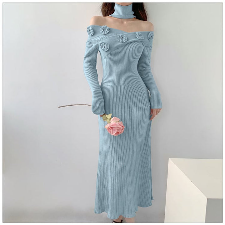 【dress】ボートネックニットワンピース　M18127