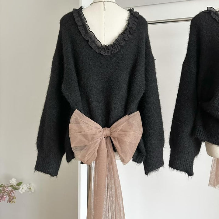 【tops】バックリボンニットトップス Q7372