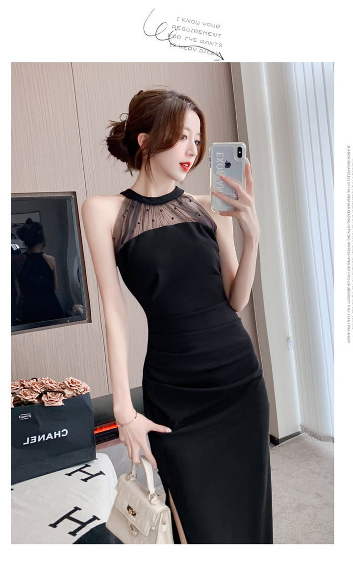 【dress】おしゃれ！ノースリーブスリットワンピース　M17226