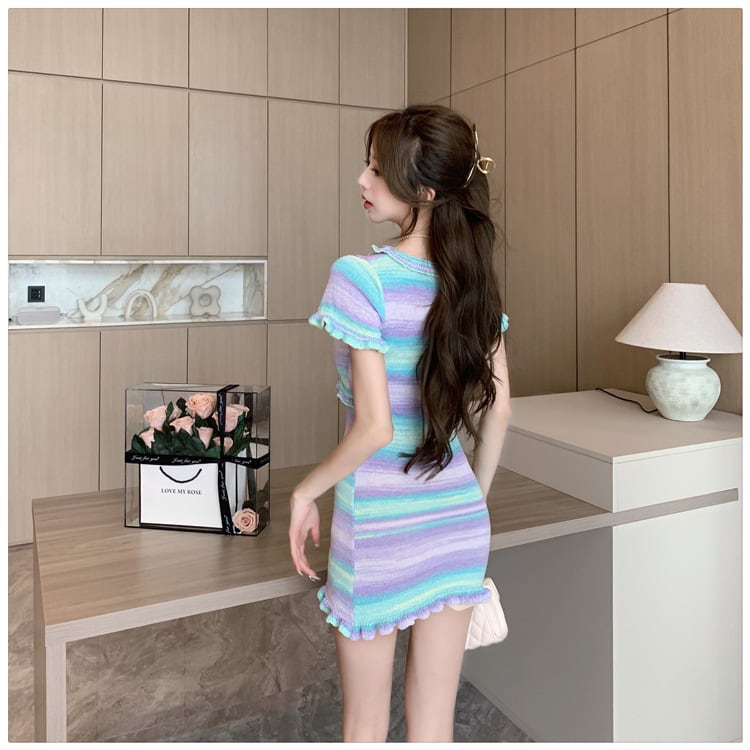 【dress】輝いて超人気 ! ボーダー柄配色ニットワンピース　M16766