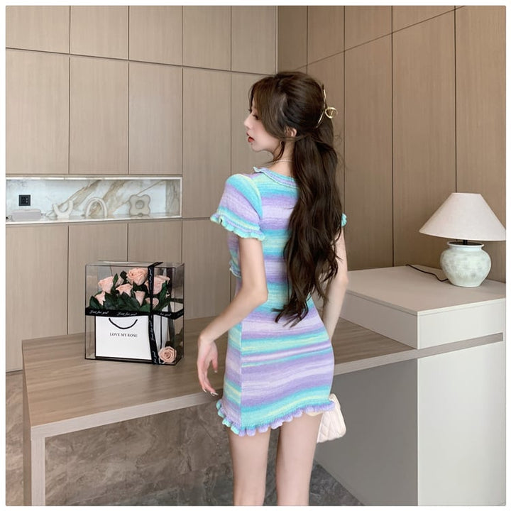 【dress】輝いて超人気 ! ボーダー柄配色ニットワンピース　M16766