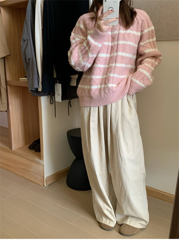 【tops】ボーダー柄ニットセーター　M19330