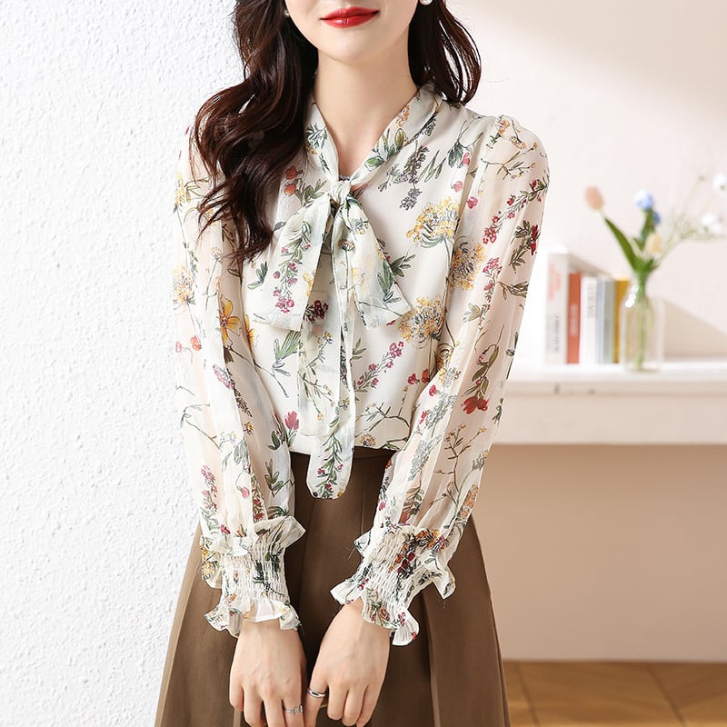 【tops】美感いっぱい✿ ✿エレガントプリントシャツトップス　M16867