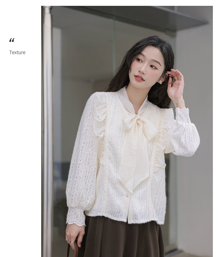 【tops】リボン付きシャツトップス　M21001