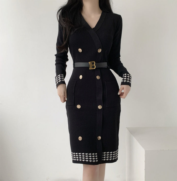 【dress】ダブルボタンニットワンピース　M28067
