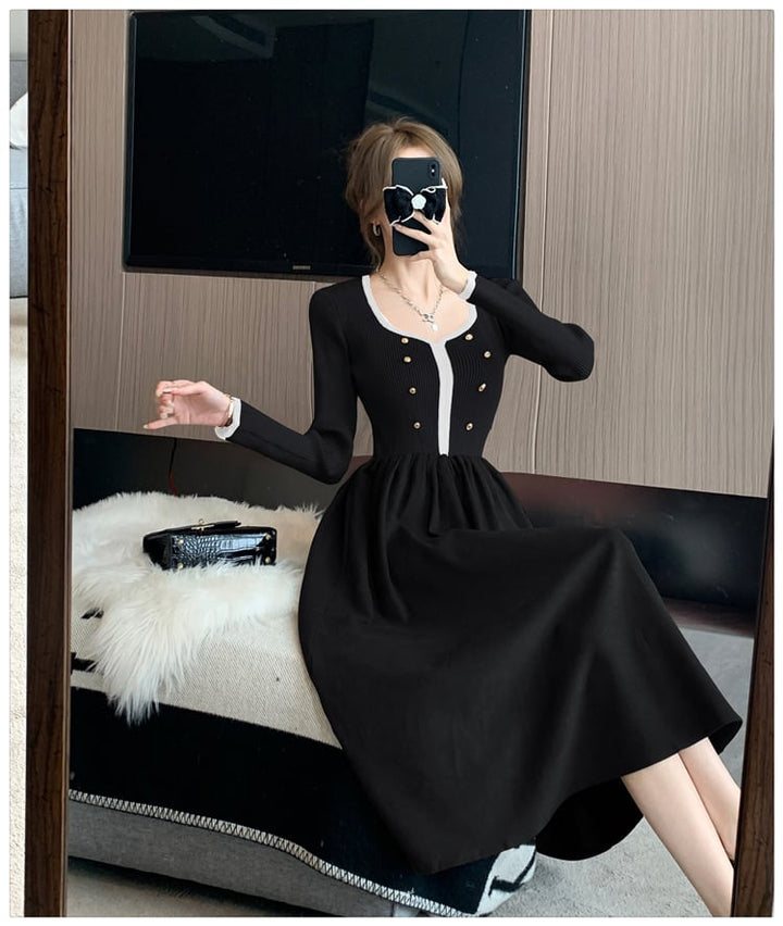 【dress】ニット切り替えワンピース　M25352