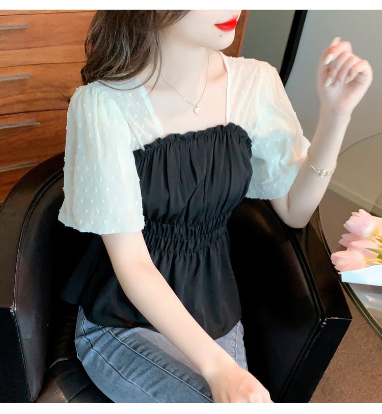 【tops】好感度UPエレガント切り替えトップスオシャレ　M17107