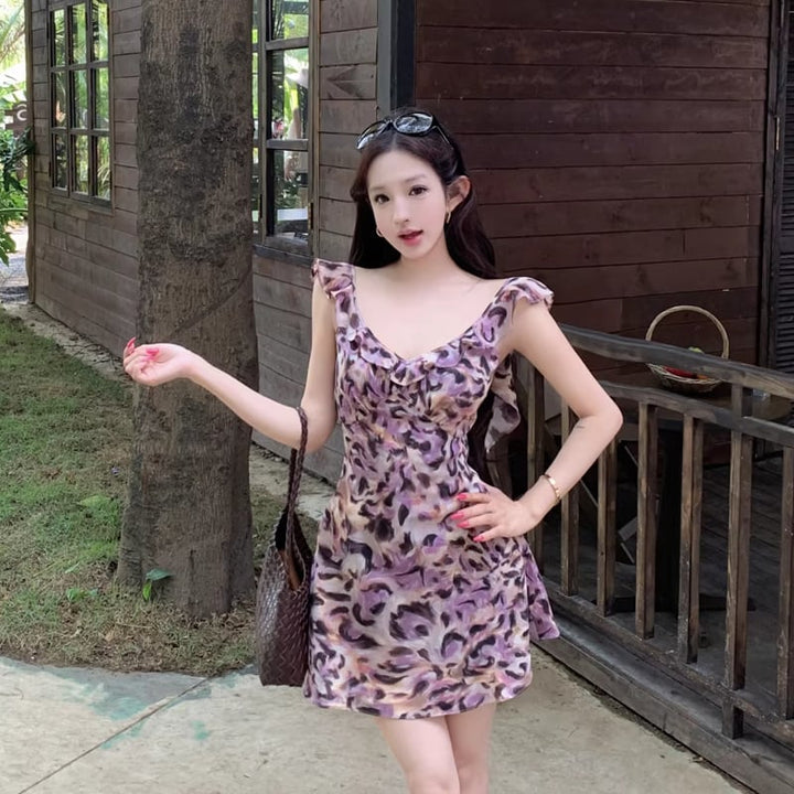 【dress】ヒョウ柄フリルキャミワンピース Q8449