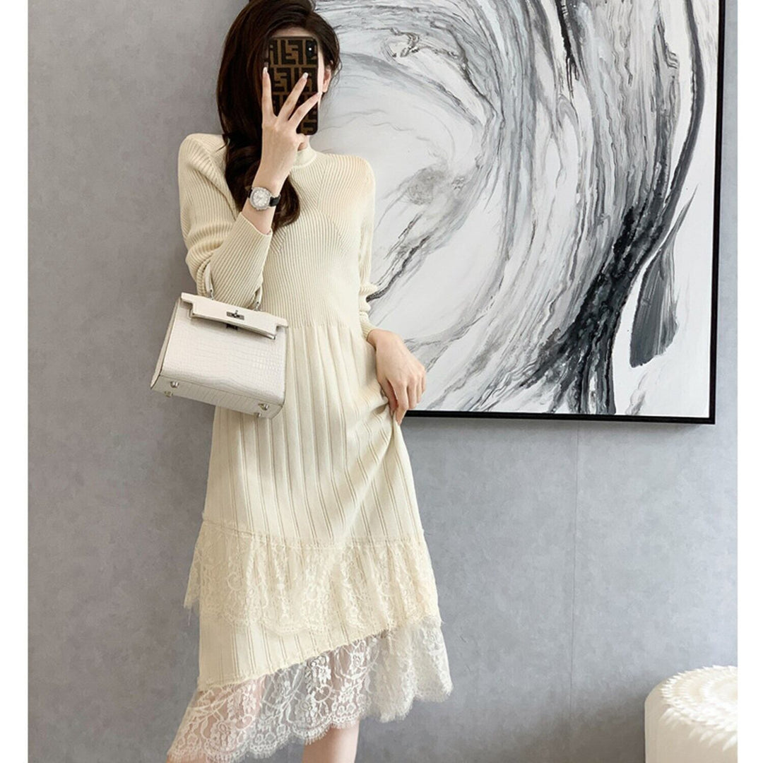 【dress】レースドッキングニットワンピース 　N2226