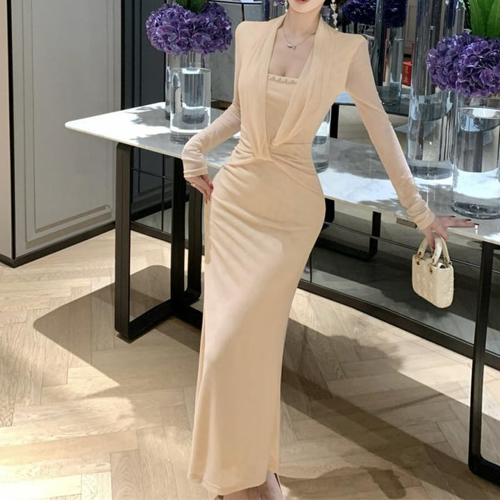 【dress】クロスデザインロングワンピース Q8176