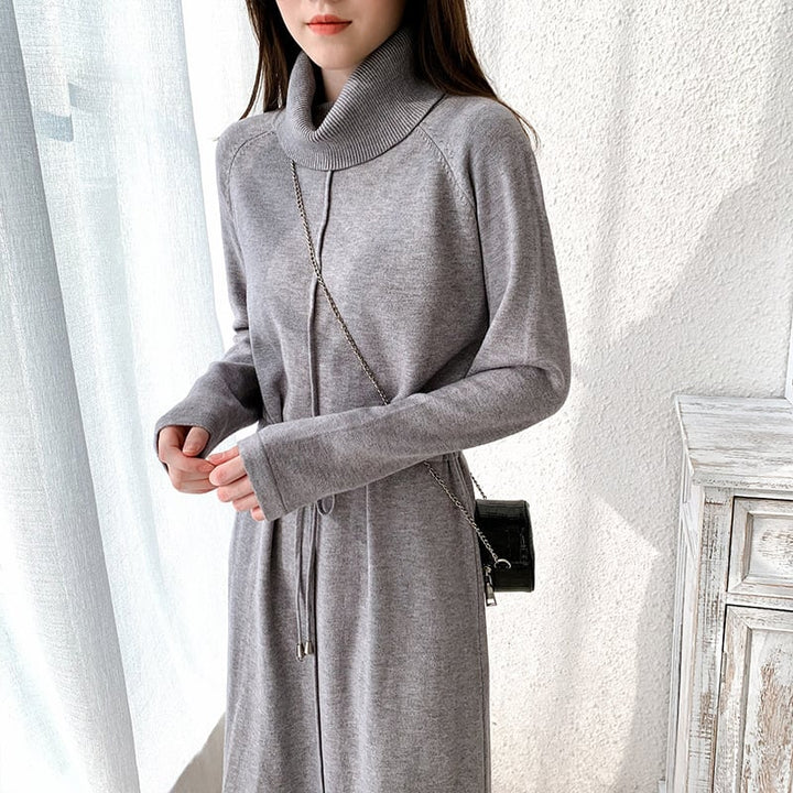 【dress】目立つ！ハイネック無地ニットワンピース　M17663
