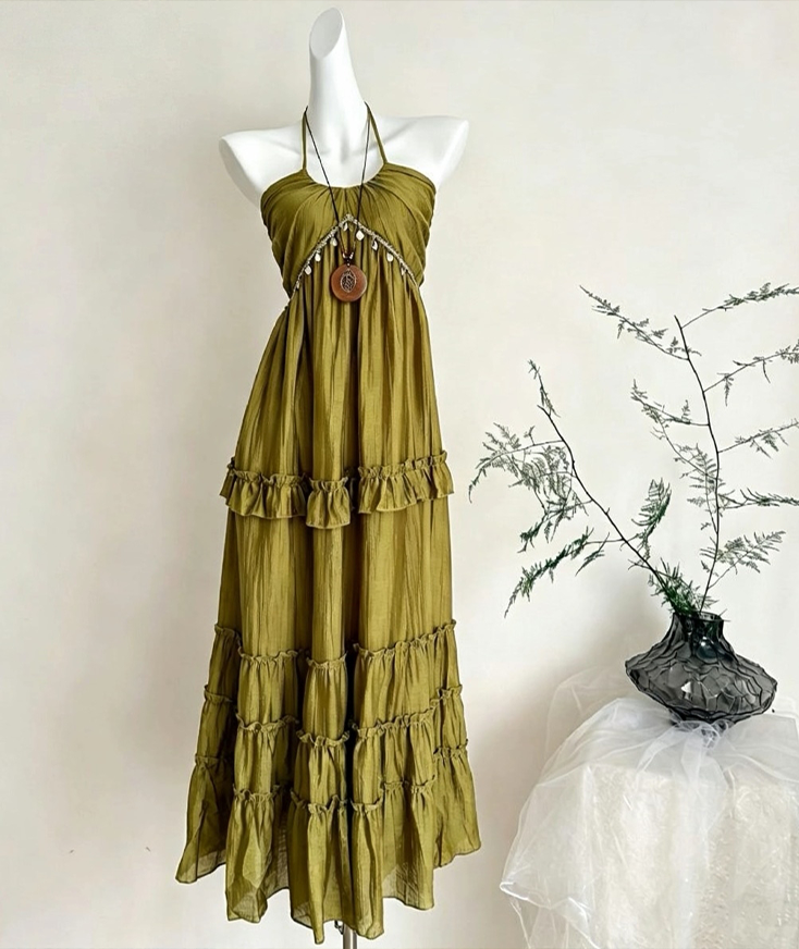 【dress】ホルターネックロングワンピース Q8534