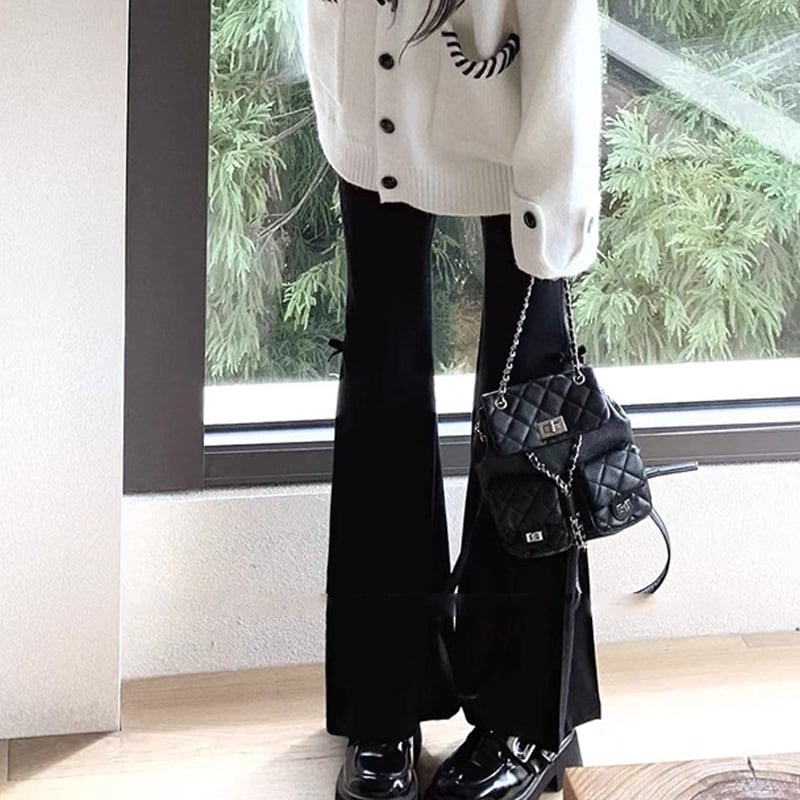 【bottoms】リボン付きベルボトムパンツ Q7595