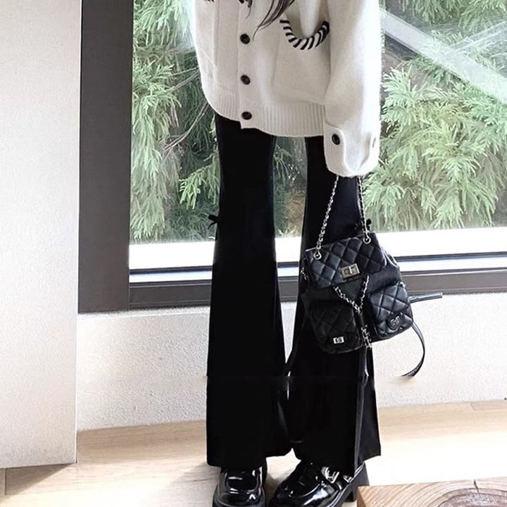 【bottoms】リボン付きベルボトムパンツ Q7595
