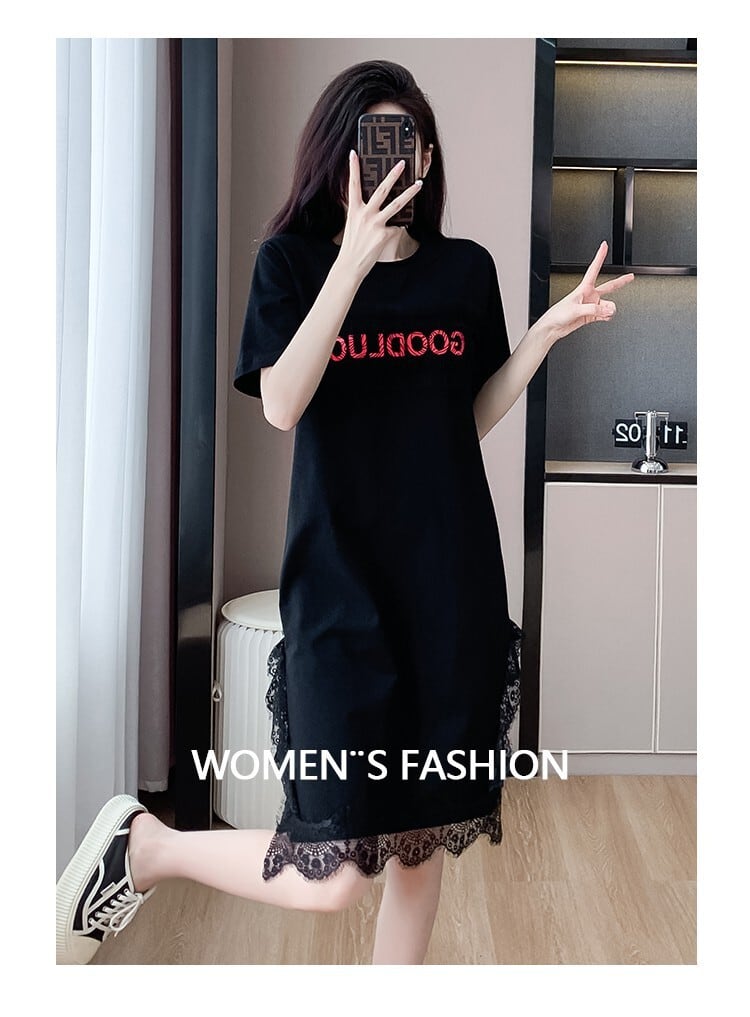 【dress】絶対欲しいレース切り替えTシャツワンピース　M17164
