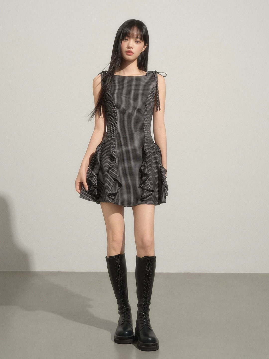 【dress】ショルダーリボンフリルミニワンピース　N3592