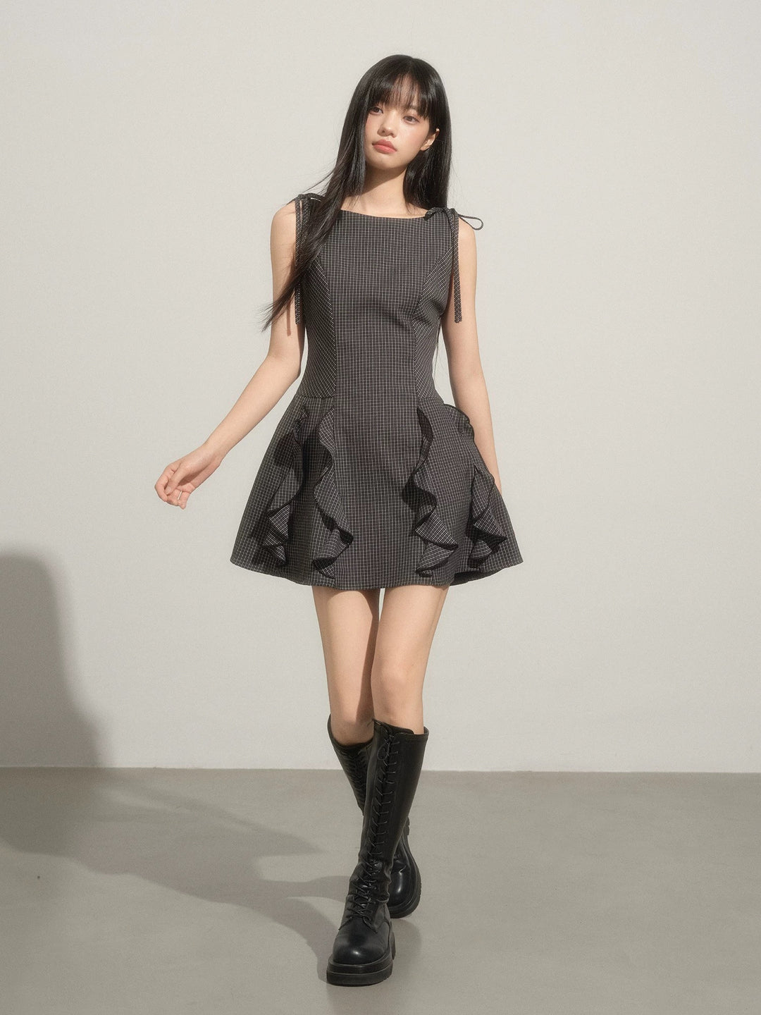 【dress】ショルダーリボンフリルミニワンピース　N3592
