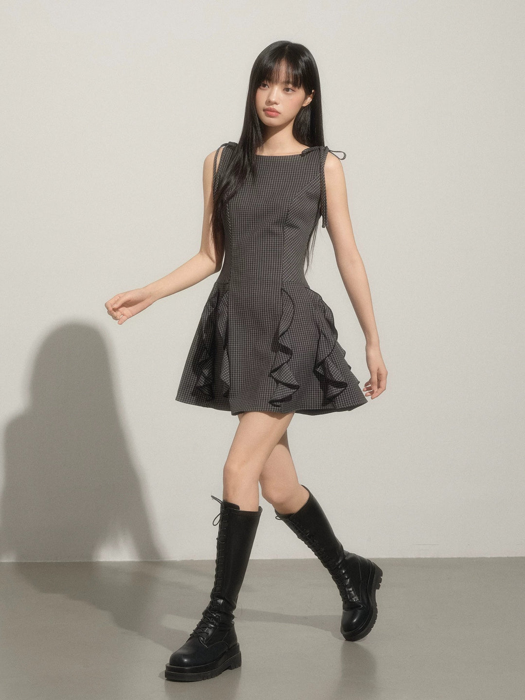 【dress】ショルダーリボンフリルミニワンピース　N3592