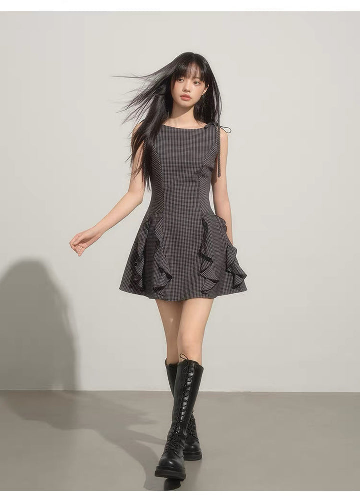 【dress】ショルダーリボンフリルミニワンピース　N3592