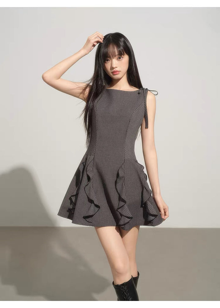 【dress】ショルダーリボンフリルミニワンピース　N3592