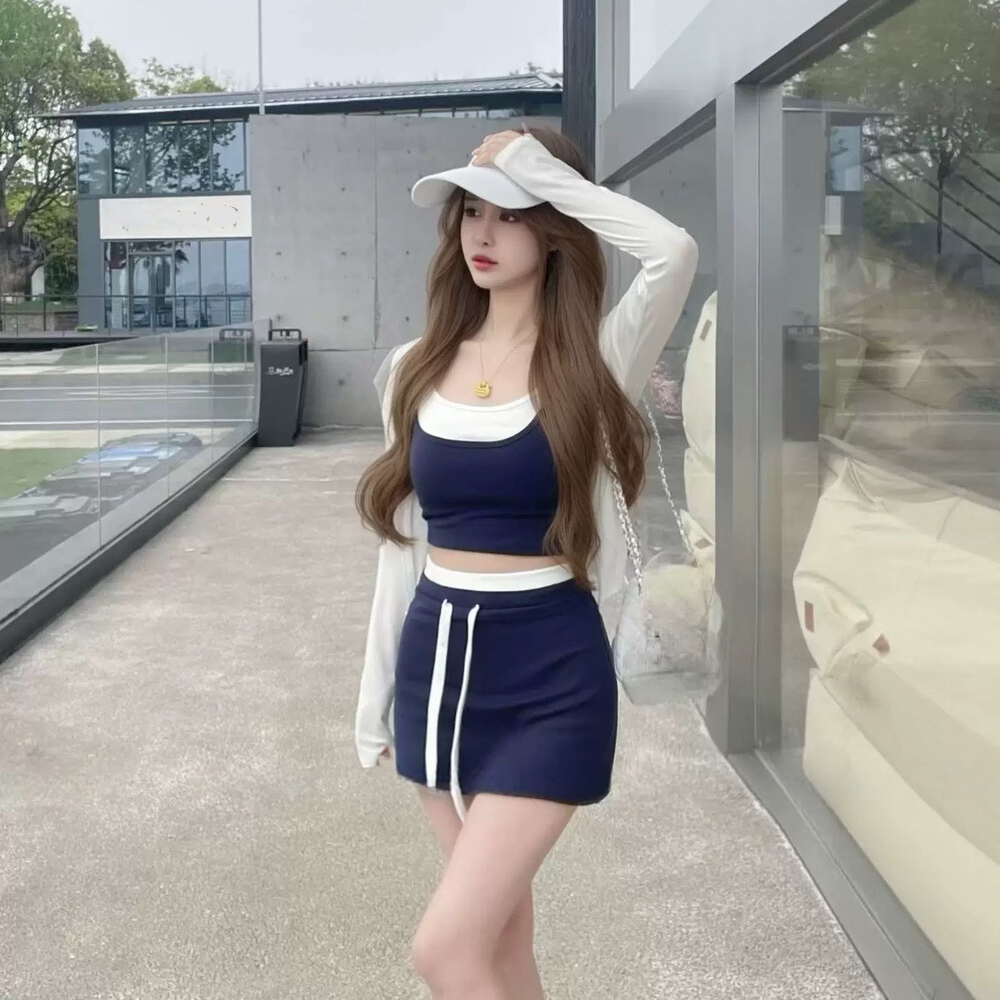 【set】UVカットパーカー×キャミソール×ミニスカート3ピース　N3594