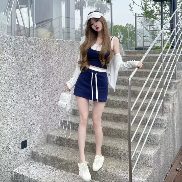 【set】UVカットパーカー×キャミソール×ミニスカート3ピース　N3594