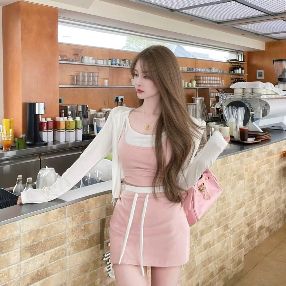 【set】UVカットパーカー×キャミソール×ミニスカート3ピース　N3594