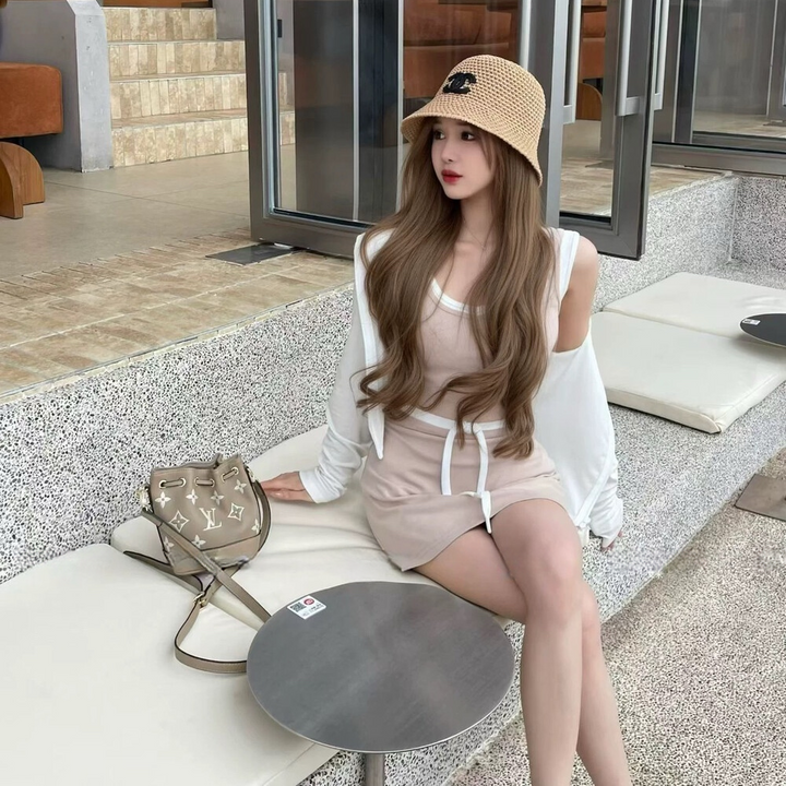 【set】UVカットパーカー×キャミソール×ミニスカート3ピース　N3594