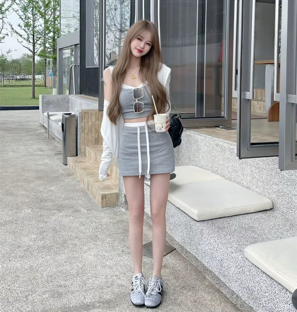 【set】UVカットパーカー×キャミソール×ミニスカート3ピース　N3594