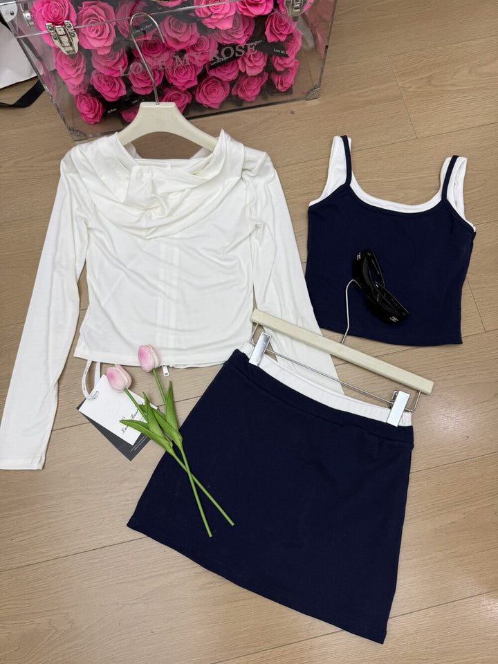 【set】UVカットパーカー×キャミソール×ミニスカート3ピース　N3594