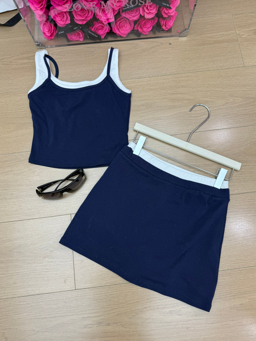 【set】UVカットパーカー×キャミソール×ミニスカート3ピース　N3594