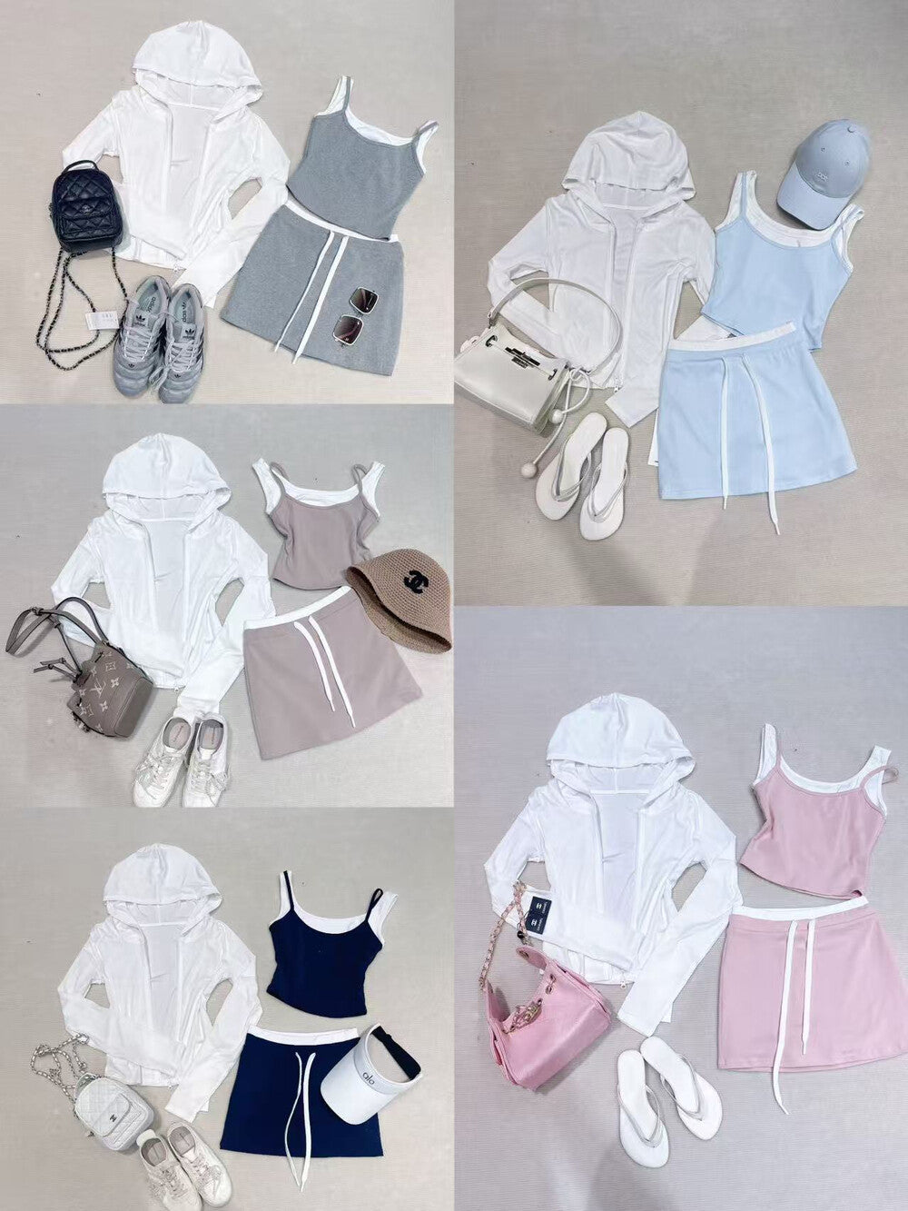 【set】UVカットパーカー×キャミソール×ミニスカート3ピース　N3594