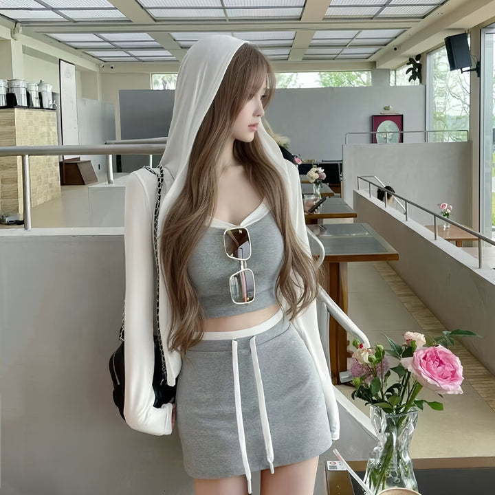 【set】UVカットパーカー×キャミソール×ミニスカート3ピース　N3594