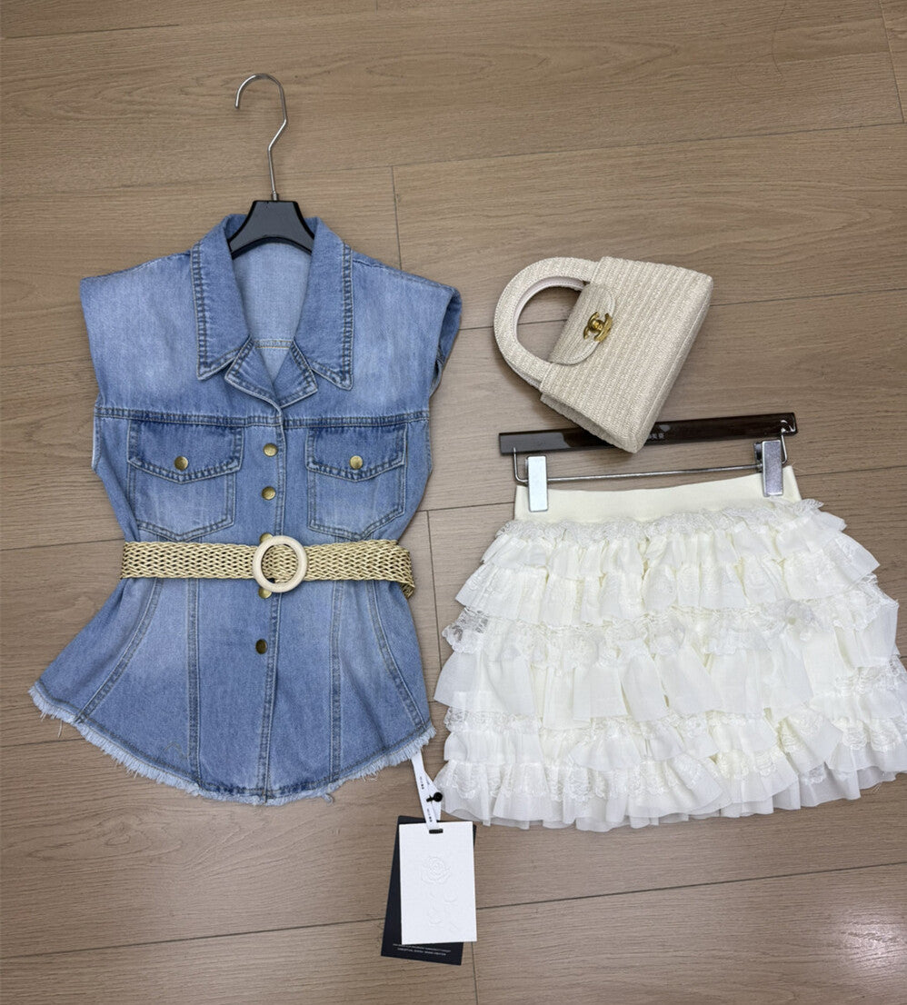 【set】デニムジレ×ティアードスカートセット  N3597