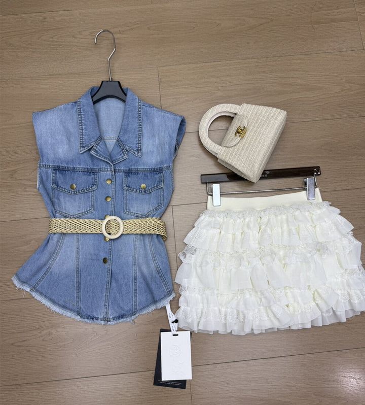 【set】デニムジレ×ティアードスカートセット  N3597