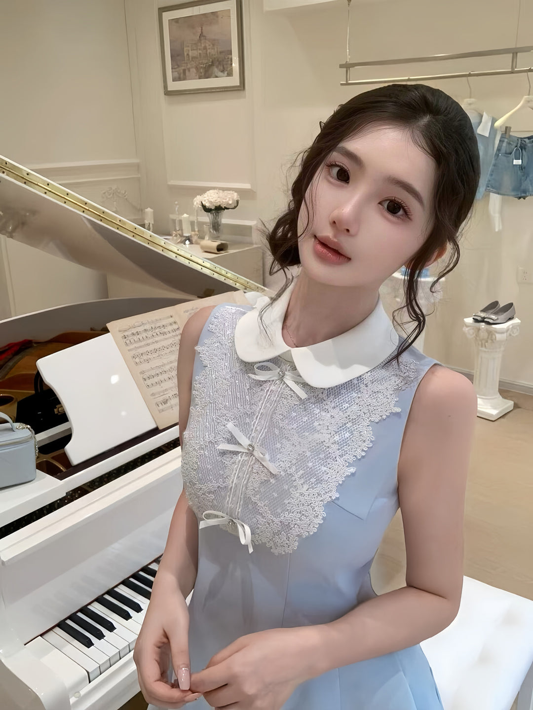 【dress】ノースリーブフリルミニワンピース　N3598