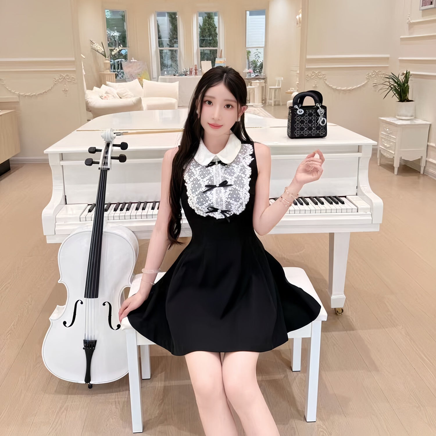 MIRROR9　ノースリーブミニワンピース　ゴルフウェア　ロゴプリント　黒白　M dress】ノースリーブフリルミニワンピース N3598 – NANASTYLE